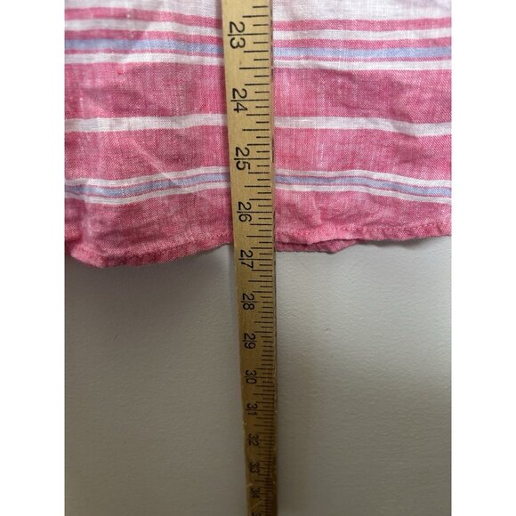 Talbots Short Sleeve Top Blouse Pink White Stripes 100% Linen Size Medium - Picture 4 of 8